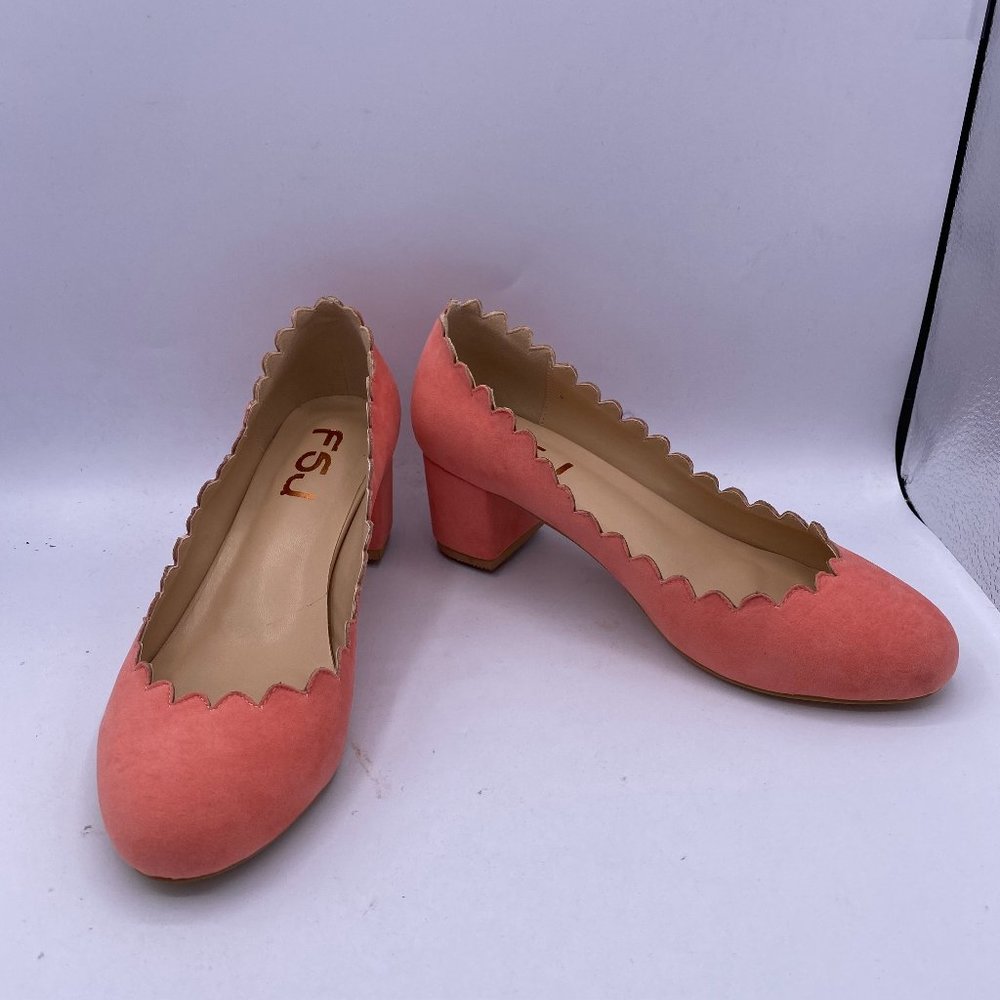 FSJ Pink Chunky Heels Suede Pump - Picture 2 of 11